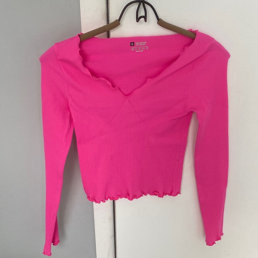 Hot Pink Long Sleeve Women’s Crop Top